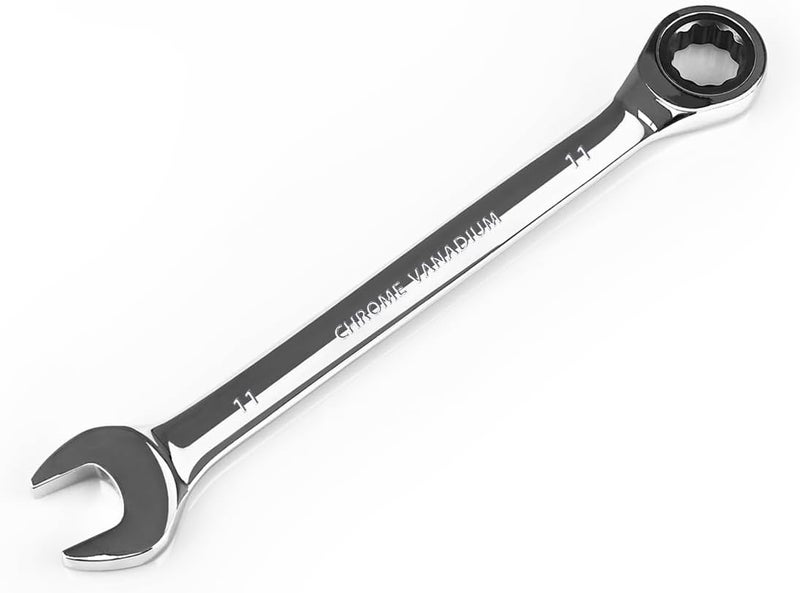 Egofine 11mm Ratcheting Combination Wrench Metric, Industrial Grade Gear Spanner with 12-Point Design, 72-Tooth Ratchet, Chrome Vanadium Steel - Image 1